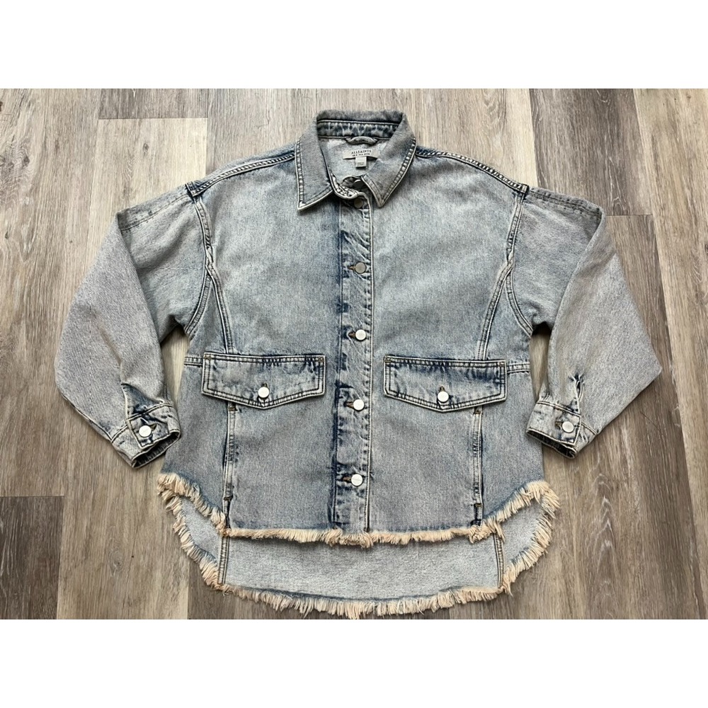 All Saints Hettie Raw Hem Denim Jean Shacket Grey Wash Size 2